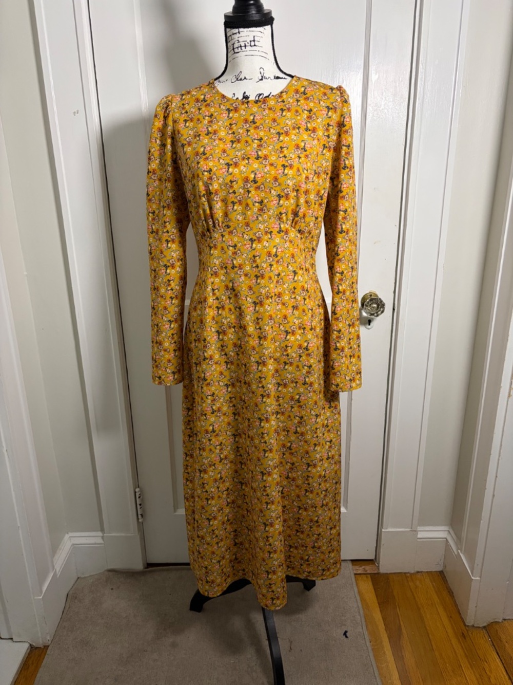 Warehouse Mustard Yellow Floral Midi Dress UK 16 US 12
